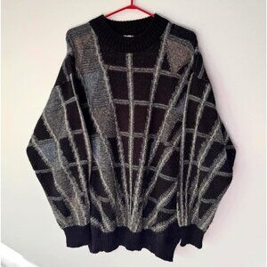 90s vintage mens grey abstract print long sleeved grandpa knit sweater large XL